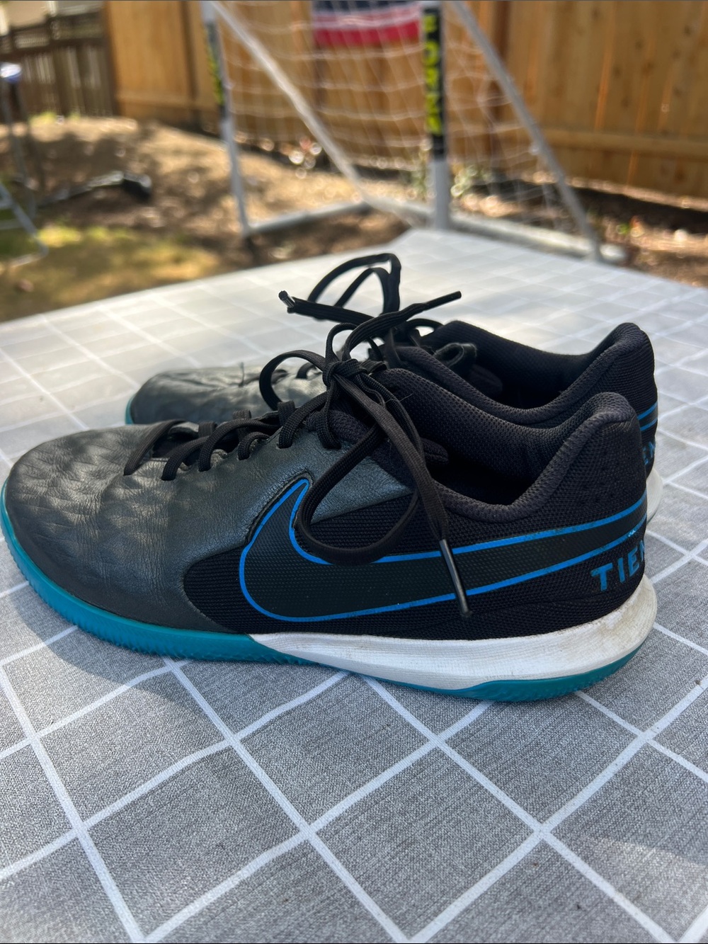 Nike Black and Teal Men's Indoor Soccer Shoes